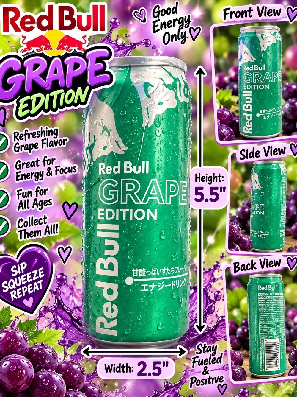 Grape Edition Energy Drink Can - Green Squishy Stress Relief Toy